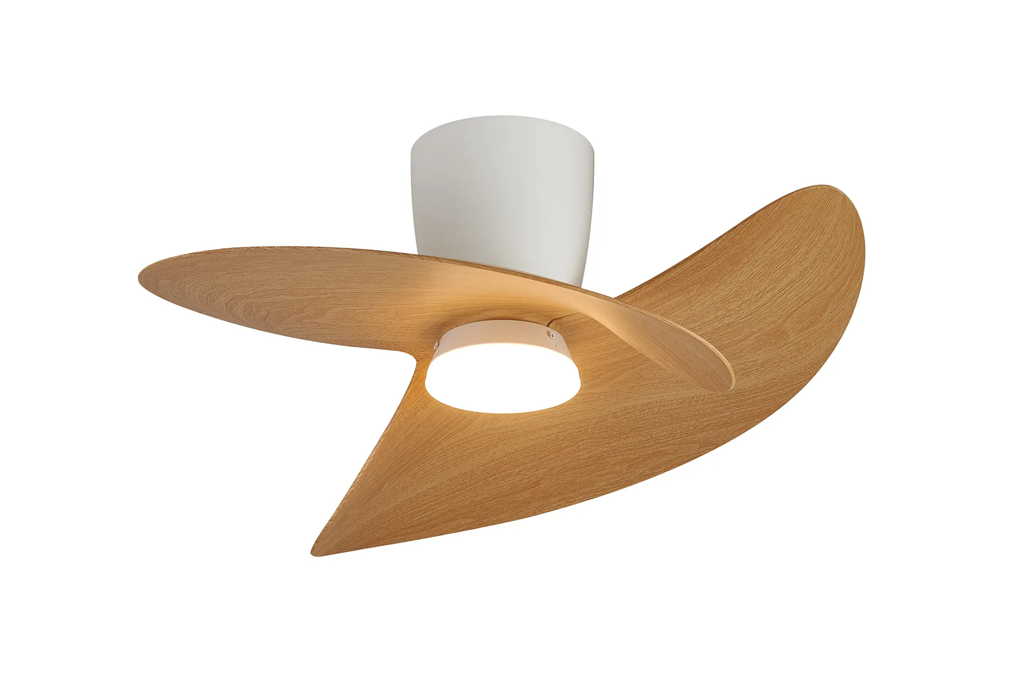 M9470  Ona 70cm 18W LED Dimmable Ceiling Light With Built-In 30W DC Fan, 3000-5000K Remote Control, 3600lm, White/Wood, 5yrs Warranty